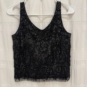 Beaded Tank Top Handmade in Hong Kong Black Womens Small Flapper 20s